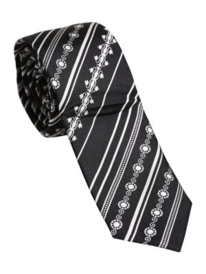 Dolce & Gabbana Black White Stripes Silk Adjustable Necktie Tie