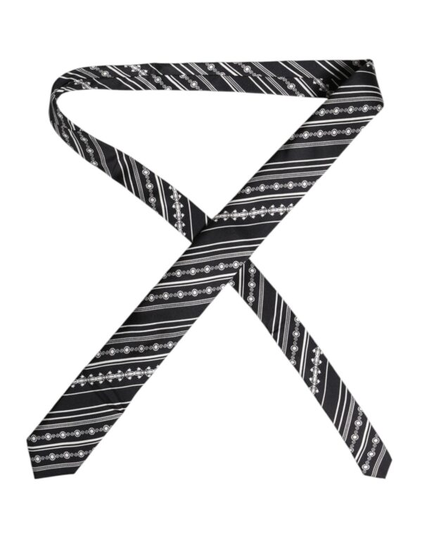 Dolce & Gabbana Black White Stripes Silk Adjustable Necktie Tie - Image 3