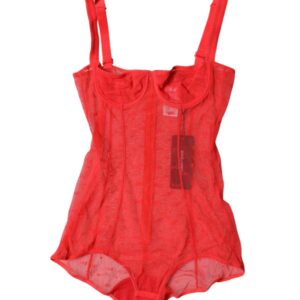 Dolce & Gabbana Red Tulle Balconette Bra Bodysuit Underwear