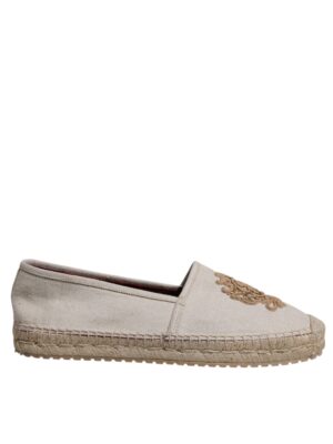 Dolce & Gabbana Beige Canvas Embroidered Slip On Espadrilles Shoes