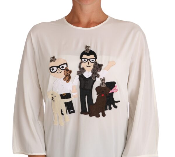 Dolce & Gabbana Chic Figure Family Applique Silk Top - Image 3