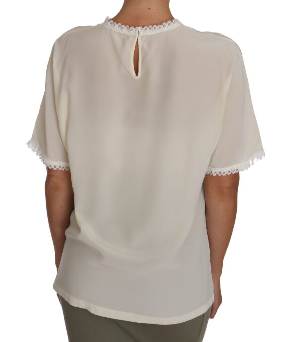 Dolce & Gabbana Cream Silk Lace-Detailed Blouse Top - Image 2