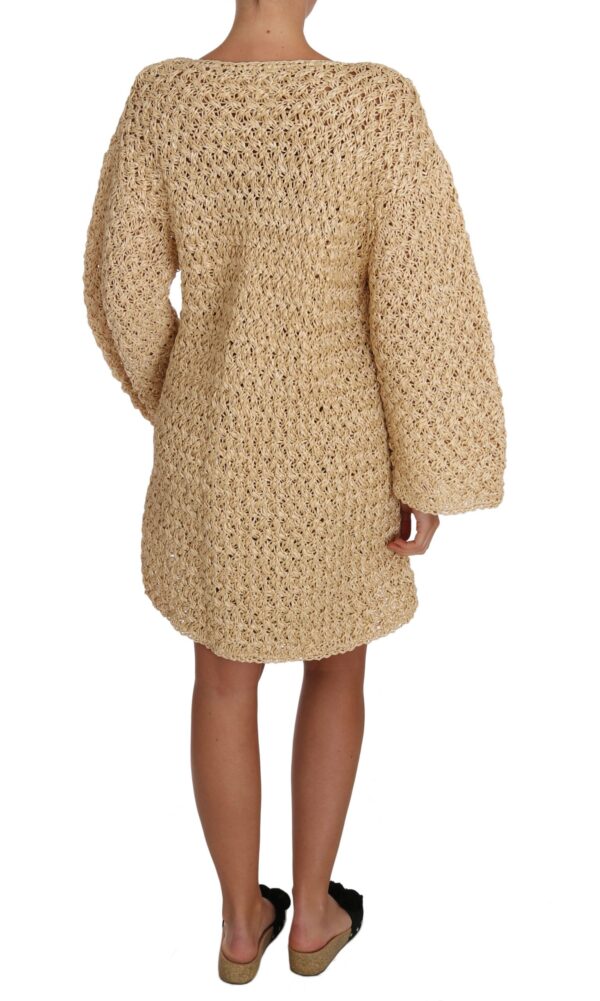 Dolce & Gabbana Chic Beige Crochet Knitted Raffia Cardigan - Image 2