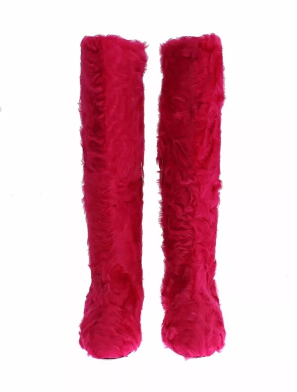 Dolce & Gabbana Pink Lamb Fur Leather Flat Boots Shoes - Image 4