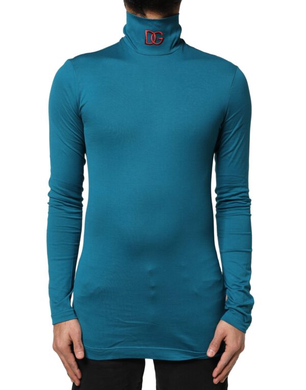Dolce & Gabbana Blue Cotton Turtleneck Long Sleeves Sweater - Image 2