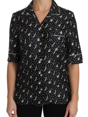 Dolce & Gabbana Silk Guitar Trumpet Print Polo Top