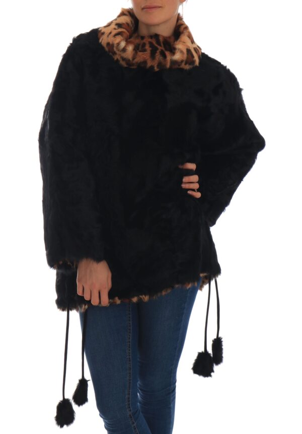 Dolce & Gabbana Elegant Black Lamb Fur Short Coat - Image 6