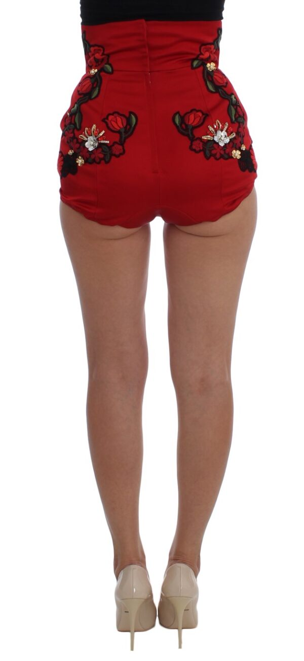 Dolce & Gabbana Ravishing Red Silk Embroidered Shorts - Image 2