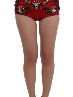 Dolce & Gabbana Ravishing Red Silk Embroidered Shorts
