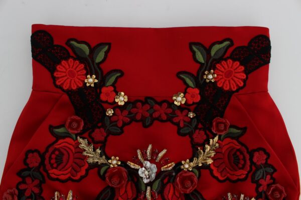 Dolce & Gabbana Ravishing Red Silk Embroidered Shorts - Image 5