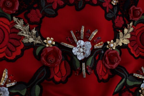 Dolce & Gabbana Ravishing Red Silk Embroidered Shorts - Image 6