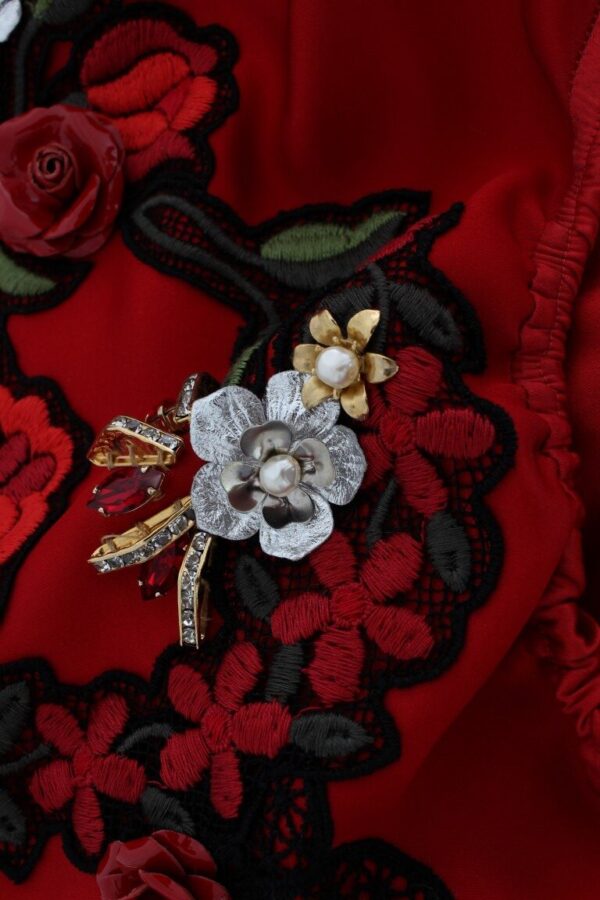Dolce & Gabbana Ravishing Red Silk Embroidered Shorts - Image 7