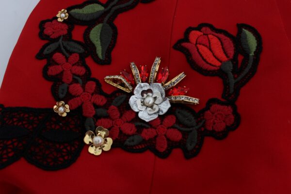 Dolce & Gabbana Ravishing Red Silk Embroidered Shorts - Image 8