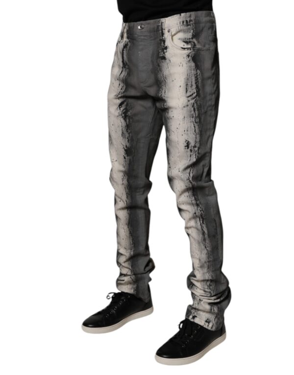 Dolce & Gabbana Gray Tie Dye Cotton Skinny Men Denim Jeans - Image 3