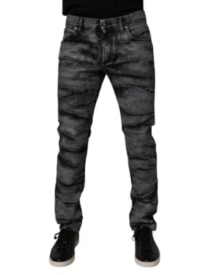 Dolce & Gabbana Gray Tie Dye Cotton Skinny Men Denim Jeans