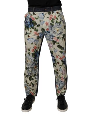 Dolce & Gabbana Beige Blue Floral Cotton Men Denim Jeans