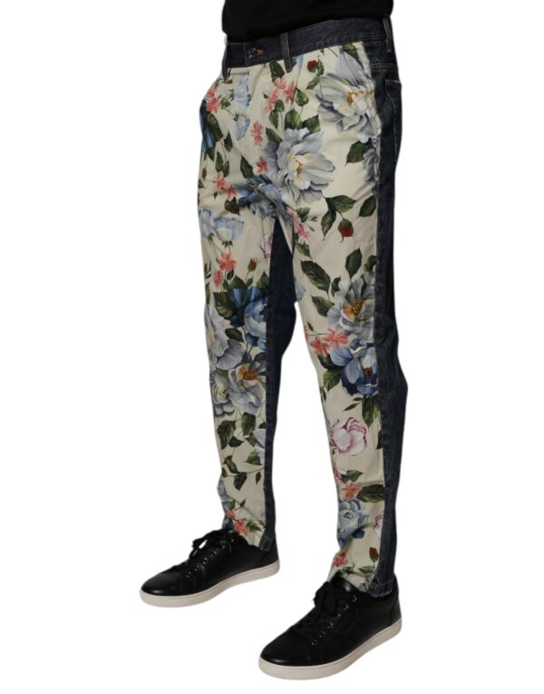 Dolce & Gabbana Beige Blue Floral Cotton Men Denim Jeans - Image 3