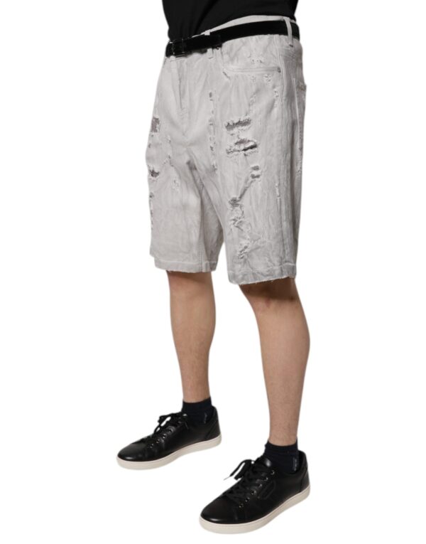 Dolce & Gabbana Light Gray Tattered Men Denim Bermuda Shorts - Image 3