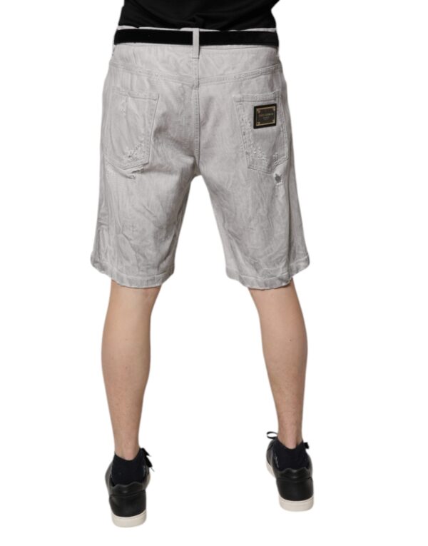 Dolce & Gabbana Light Gray Tattered Men Denim Bermuda Shorts - Image 4