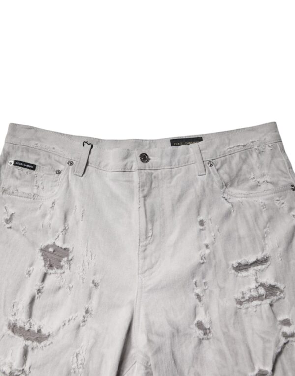 Dolce & Gabbana Light Gray Tattered Men Denim Bermuda Shorts - Image 5