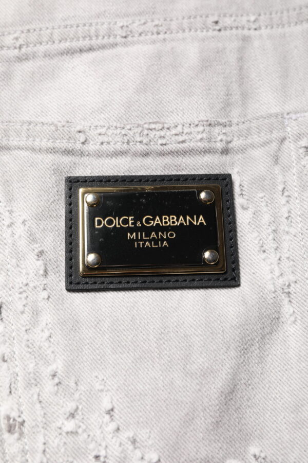 Dolce & Gabbana Light Gray Tattered Men Denim Bermuda Shorts - Image 6