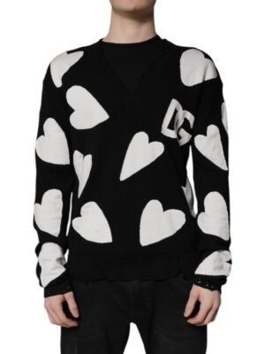 Dolce & Gabbana Black Hearts Silk Crew Neck Pullover Sweater