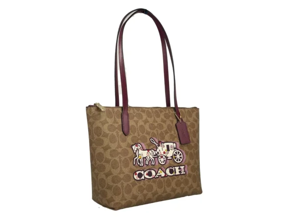 COACH Signature Canvas Fiona Zip Tote Bag Brown - Image 4