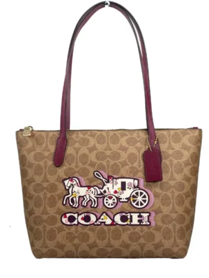 COACH Signature Canvas Fiona Zip Tote Bag Brown