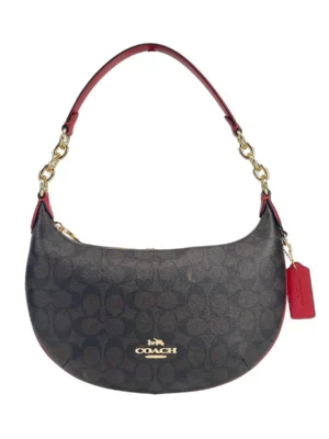 COACH Payton Signature PVC Leather Shoulder Bag Brown Red