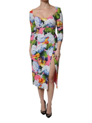 Dolce & Gabbana Multicolor Floral Side Slit Midi Dress