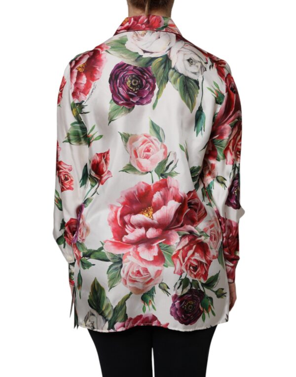 Dolce & Gabbana White Floral Silk Lounge Sleepwear Blouse Top - Image 4