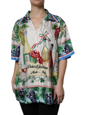 Dolce & Gabbana Multicolor Short Sleeve Silk Food Shirt Top