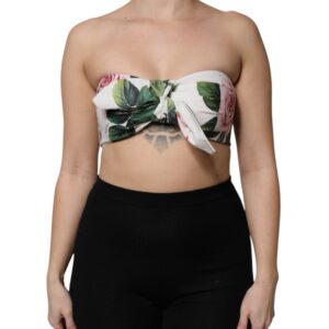 Dolce & Gabbana White Floral Print Cropped Bustier Corset Top