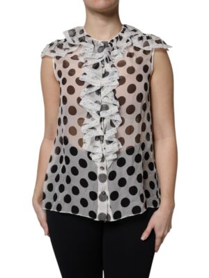 Dolce & Gabbana White Black Polka Dot Cotton Sleeveless Top