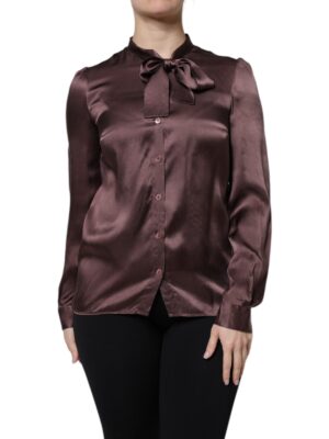 Dolce & Gabbana Brown Ascot Collar Long Sleeve Blouse Top