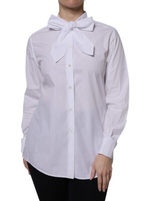 Dolce & Gabbana White Ascot Collar Long Sleeve Blouse Top
