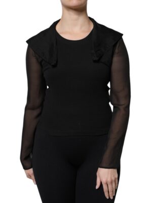 Dolce & Gabbana Black Silk Sheer Long Sleeves Blouse Top