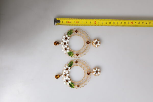Dolce & Gabbana Gold Floral Filigree Hoop Enamel Amber Crystals Earrings - Image 4