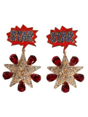 Dolce & Gabbana Gold Star-Shaped Sparkling Red Crystals Clip On Earrings