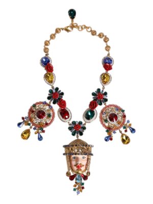 Dolce & Gabbana Multicolor Whimsical Face Charm Pendant Beaded Necklace