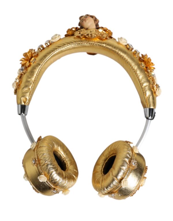 Dolce & Gabbana Gold Leather Floral Crystal Angel Headset Headphones - Image 2