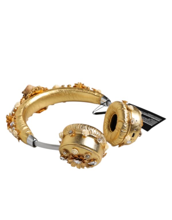 Dolce & Gabbana Gold Leather Floral Crystal Angel Headset Headphones - Image 3