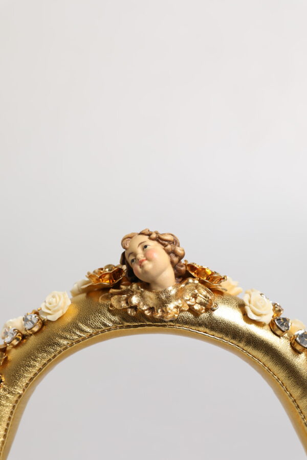 Dolce & Gabbana Gold Leather Floral Crystal Angel Headset Headphones - Image 4