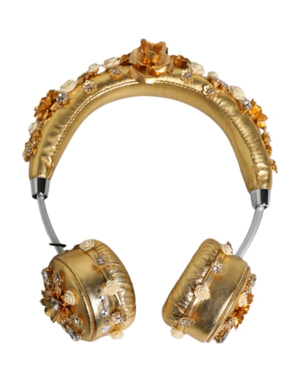 Dolce & Gabbana Gold Leather Floral Crystal Angel Headset Headphones - Image 5