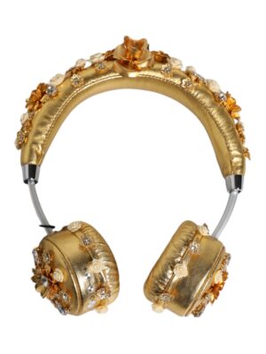 Dolce & Gabbana Gold Leather Floral Crystal Angel Headset Headphones