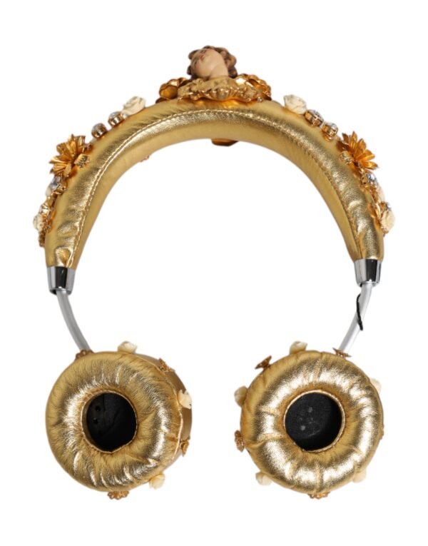 Dolce & Gabbana Gold Leather Floral Crystal Angel Headset Headphones - Image 7