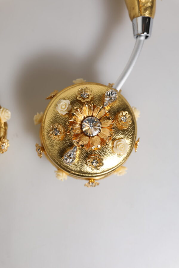 Dolce & Gabbana Gold Leather Floral Crystal Angel Headset Headphones - Image 8