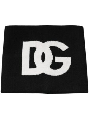 Dolce & Gabbana Black Cashmere DG Logo Square Handkerchief Scarf