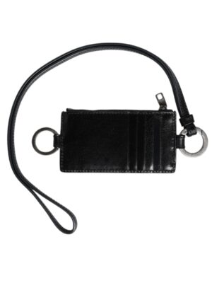 Dolce & Gabbana Black Leather Logo Embossed Lanyard Card Holder Wallet