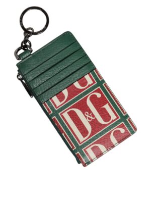 Dolce & Gabbana Green Calf Leather Logo Print Monogram Card Holder Wallet